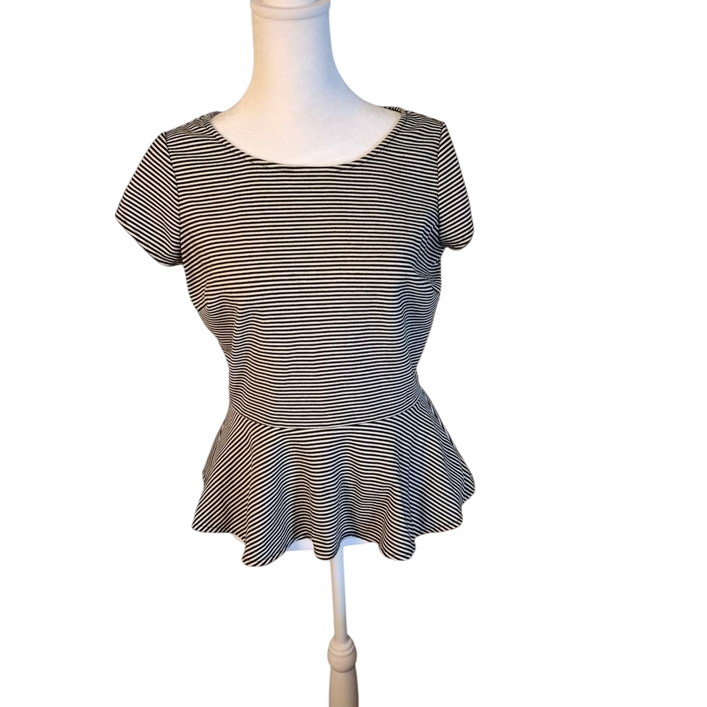 The Limited Black and White Striped Peplum Top